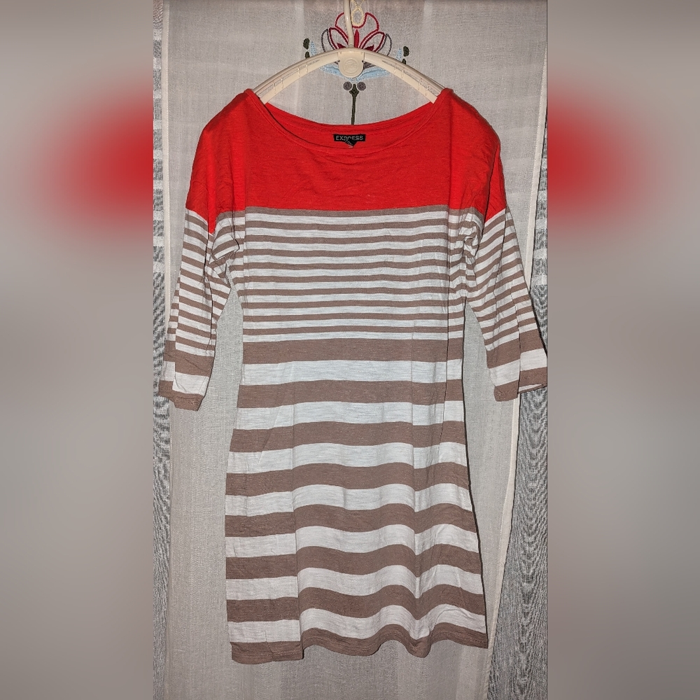 π Mini Striped T-shirt Dress Tunic - Soft Cotton Modal M 3/4 Sleeve Express - Picture 2 of 15